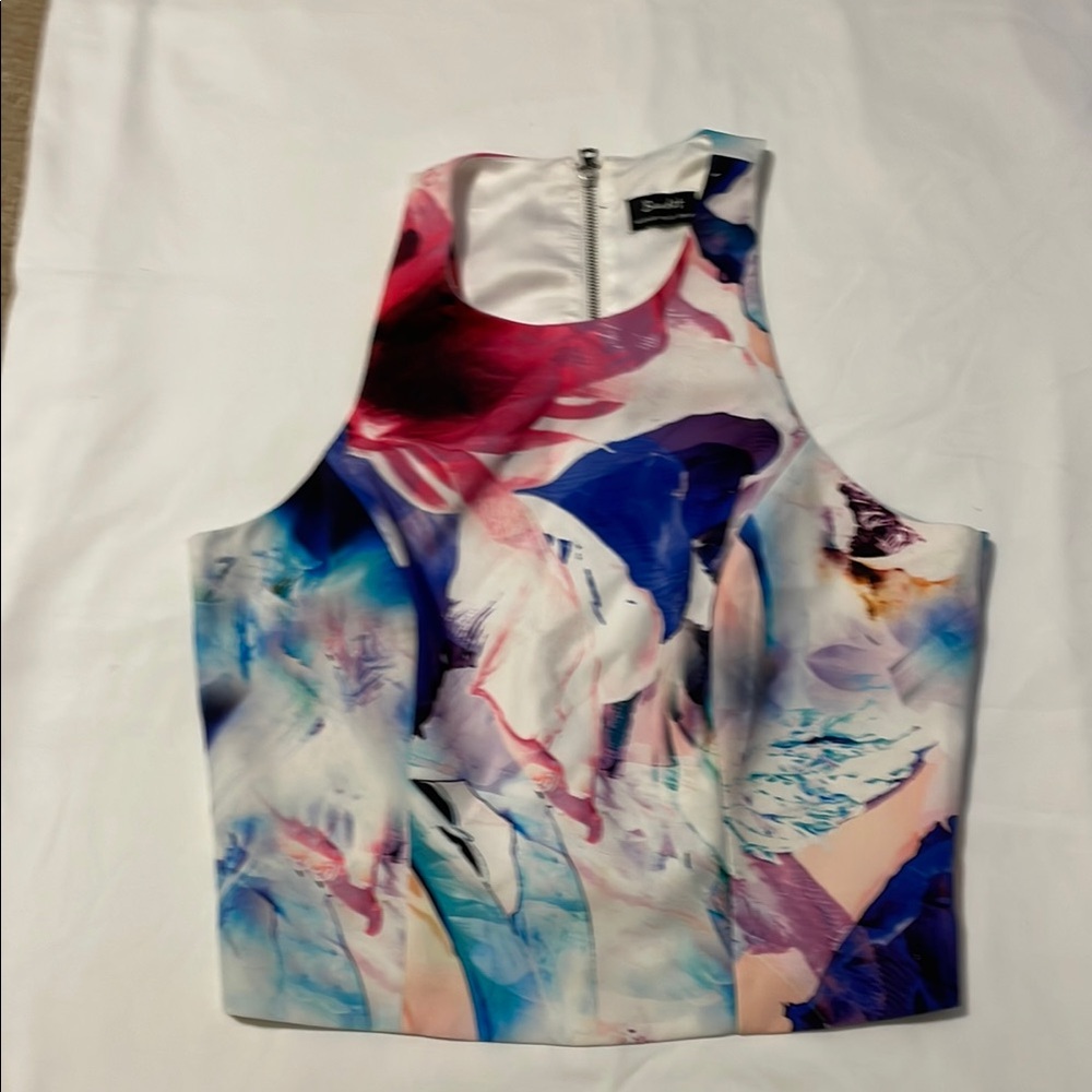 Shein Multicolor Abstract Bardot Crop Top
